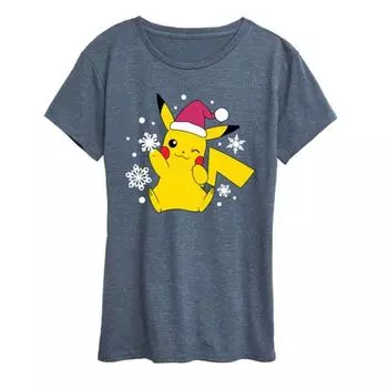 Женская футболка с Пикачу в шапке Санты Licensed Character, синий