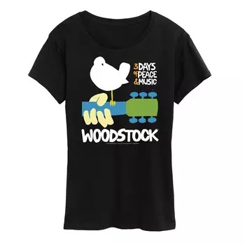 Женская футболка с плакатом Woodstock и графическим рисунком Licensed Character, черный