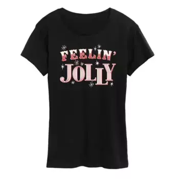 Женская футболка с праздничным принтом в виде леденца «Feelin' Jolly» Licensed Character, черный