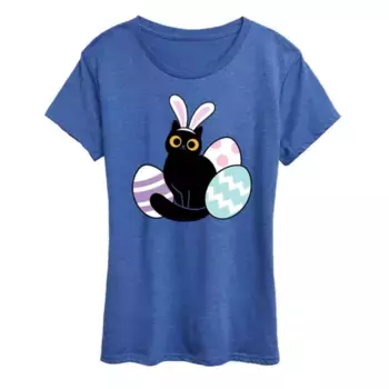 Женская футболка с принтом черного кота и пасхальных яиц Licensed Character, синий