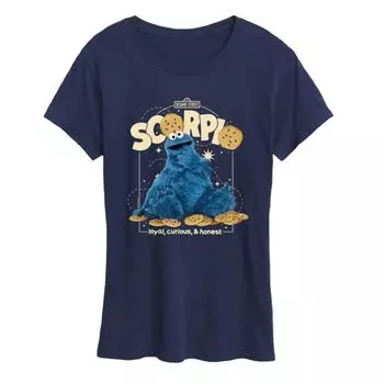 Женская футболка с принтом Cookie Monster из "Улицы Сезам" для Скорпионов Licensed Character, синий