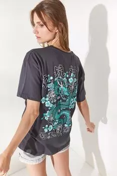 Женская футболка с принтом дымчатого дракона спереди и сзади Olalook, серый