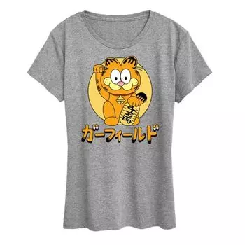 Женская футболка с принтом "Гарфилд — счастливый кот" Licensed Character, серый