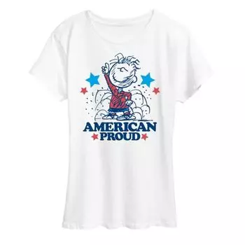 Женская футболка с принтом "Горжусь Америкой" в стиле Peanuts Pigpen Licensed Character, белый