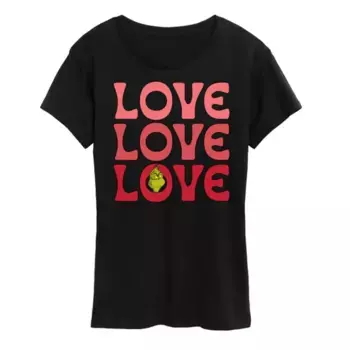 Женская футболка с принтом «Grinch Love Stack» Licensed Character, черный