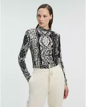 Женская футболка с принтом и полулебединым вырезом Andam, черный