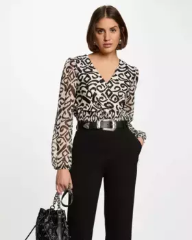 Женская футболка с принтом и полупрозрачными рукавами Morgan, мультиколор