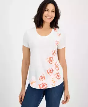 Женская футболка с принтом, короткий рукав, круглый вырез Style & Co, оранжевый