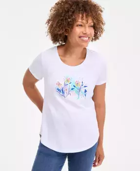 Женская футболка с принтом, короткий рукав, круглый вырез Style & Co, белый