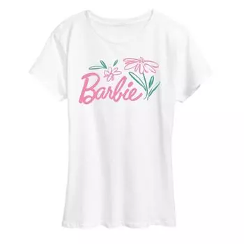 Женская футболка с принтом логотипа и цветами Barbie, белый