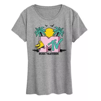 Женская футболка с принтом MTV Malibu и роликами Licensed Character, серый
