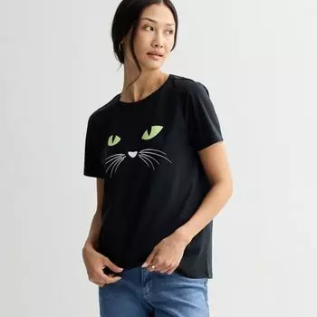 Женская футболка с принтом на Хэллоуин Unbranded, цвет black cat