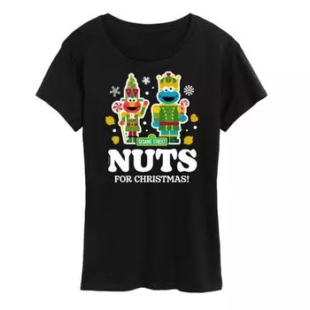 Женская футболка с принтом "Орешки к Рождеству" от Sesame Street Licensed Character, черный