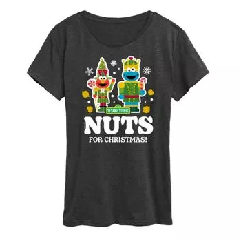 Женская футболка с принтом "Орешки к Рождеству" от Sesame Street Licensed Character, серый