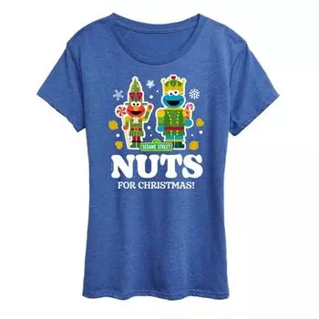 Женская футболка с принтом "Орешки к Рождеству" от Sesame Street Licensed Character, синий