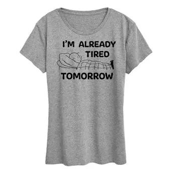 Женская футболка с принтом «Peanuts Charlie Brown tired tomorrow» Licensed Character, серый
