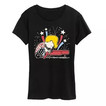 Женская футболка с принтом «Peanuts Schroeder Americana» Licensed Character, черный