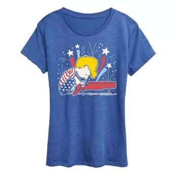 Женская футболка с принтом «Peanuts Schroeder Americana» Licensed Character, синий