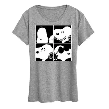 Женская футболка с принтом «Peanuts Snoopy Square» Licensed Character, серый