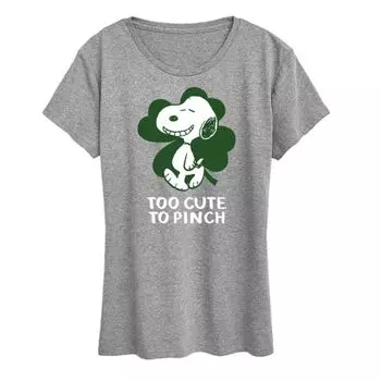 Женская футболка с принтом «Peanuts Snoopy Too Cute To Pinch» Licensed Character, серый