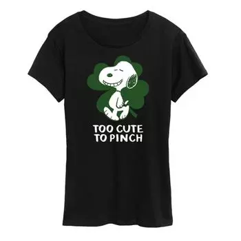 Женская футболка с принтом «Peanuts Snoopy Too Cute To Pinch» Licensed Character, черный