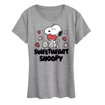 Женская футболка с принтом «Peanuts Sweetheart» и изображением Снупи Licensed Character, серый