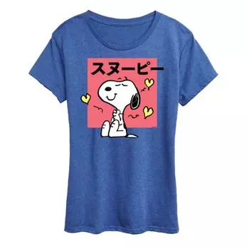 Женская футболка с принтом «Peanuts Tokyo Snoopy Hearts» Licensed Character, синий