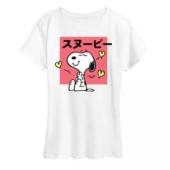 Женская футболка с принтом «Peanuts Tokyo Snoopy Hearts» Licensed Character, белый