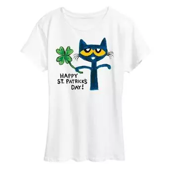 Женская футболка с принтом "Pete the Cat" ко Дню святого Патрика Licensed Character, белый
