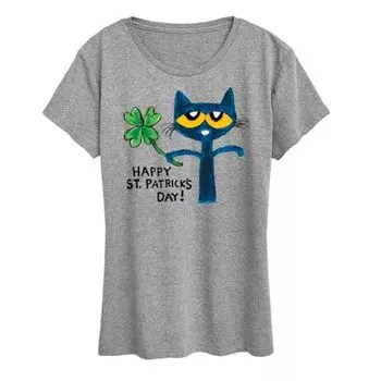 Женская футболка с принтом "Pete the Cat" ко Дню святого Патрика Licensed Character, серый