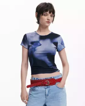 Женская футболка с принтом поцелуя, короткий рукав Desigual, синий
