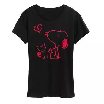 Женская футболка с принтом разбитого сердца «Peanuts», «Snoopy» и «Woodstock» Licensed Character, черный
