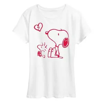 Женская футболка с принтом разбитого сердца «Peanuts», «Snoopy» и «Woodstock» Licensed Character, белый