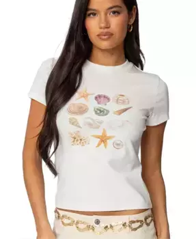 Женская футболка с принтом Seashells Edikted, белый