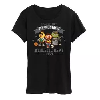 Женская футболка с принтом Sesame Street Athletic Dept Licensed Character, черный