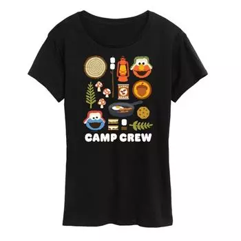 Женская футболка с принтом Sesame Street Camp Crew Licensed Character, черный