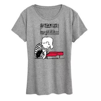 Женская футболка с принтом Шрёдера за пианино из Peanuts Licensed Character, серый