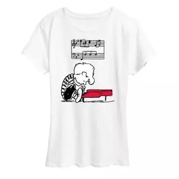 Женская футболка с принтом Шрёдера за пианино из Peanuts Licensed Character, белый