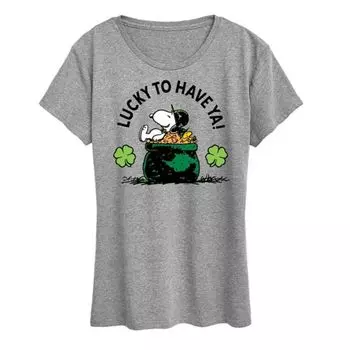 Женская футболка с принтом "Snoopy и Woodstock — повезло с тобой" Licensed Character, серый