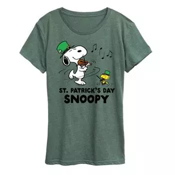 Женская футболка с принтом Snoopy и Woodstock в стиле Дня святого Патрика Licensed Character, зеленый