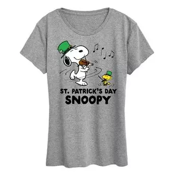 Женская футболка с принтом Snoopy и Woodstock в стиле Дня святого Патрика Licensed Character, серый