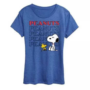 Женская футболка с принтом Snoopy и Woodstock Licensed Character, синий