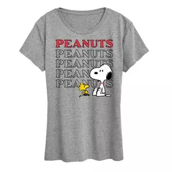 Женская футболка с принтом Snoopy и Woodstock Licensed Character, серый