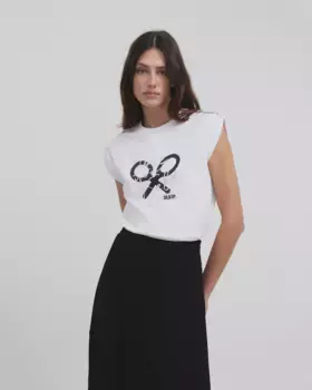 Женская футболка с принтом спереди и закатанными рукавами Silbon, белый