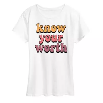 Женская футболка с принтом "Знай себе цену" Know Your Worth Licensed Character, белый