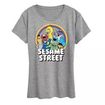 Женская футболка с радужным рисунком группы «Улица Сезам» Licensed Character, цвет Heather Gray