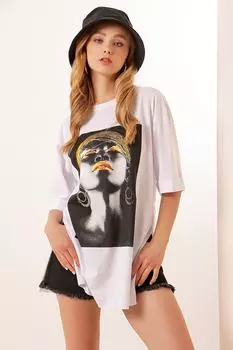 Женская футболка с разрезом и принтом Pattaya, белый