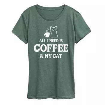 Женская футболка с рисунком All I Need Coffee Cat Licensed Character, цвет Heather Green