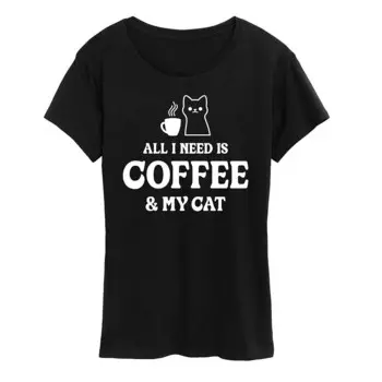 Женская футболка с рисунком All I Need Coffee Cat Licensed Character, черный