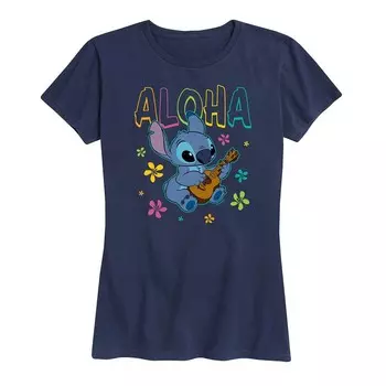 Женская футболка с рисунком Aloha Stitch Disney's Lilo & Stitch, темно-синий